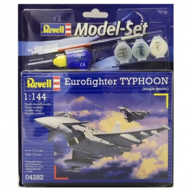 KIT PARA MONTAR REVELL MODEL SET AVIÃO EUROFIGHTER TYPHOON MONOLUGAR 1/144 63 PEÇAS COMPLETO COM TINTAS COLA E PINCEL REV 64282